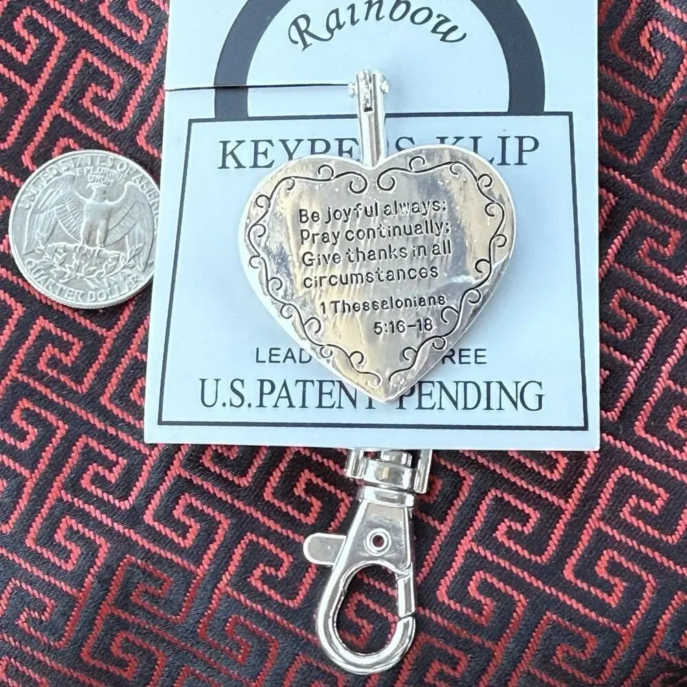 Rainbow Keypers Klip Key Clip Heart Bag Charm Religious Bible Verse Silver Tone